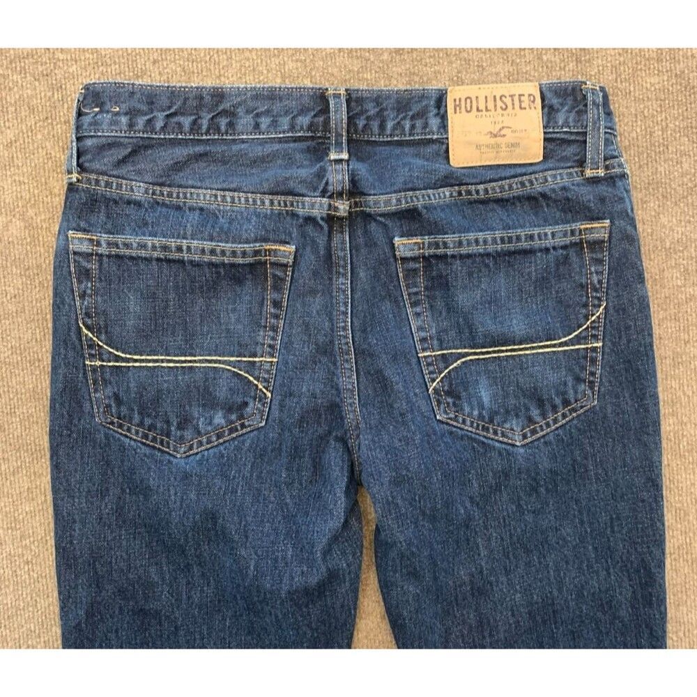 Hollister Jeans Mens 32x30 Slim Straight Mid Rise Button Fly Y2K Dark Denim - Picture 2 of 11